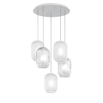 Sospensione Contemporanea Tender Metallo Bianco Vetro Trasp E Bianco 5 Luci E27