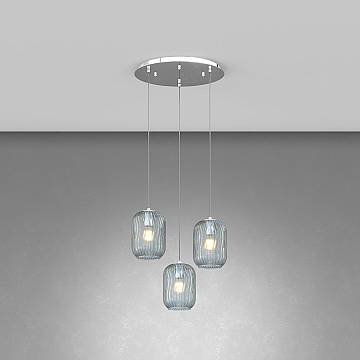 Sospensione Contemporanea Tender Metallo Cromo Vetro Blu 3 Luci E27