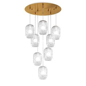 Sospensione Contemporanea Tender Metallo Ottone Satinato Vetro Trasp 8 Luci E27 Sospensione Contemporanea Tender Metallo Ottone Satinato Vetro Trasp 8 Luci E27