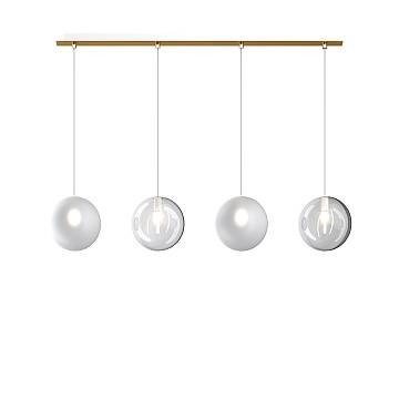 Sospensione Contemporanea Eclipse Metallo Ottone Sat Vetro Bianco Fog 4 Luci G9