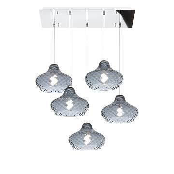 Lampadario Tondo Contemporaneo Dress Metallo Cromo Vetro Blu 5 Luci E27 Lampadario Tondo Contemporaneo Dress Metallo Cromo Vetro Blu 5 Luci E27