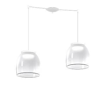 Lampadario Contemporaneo Drum Metallo Bianco Vetro 2 Luci Led 32W Calda