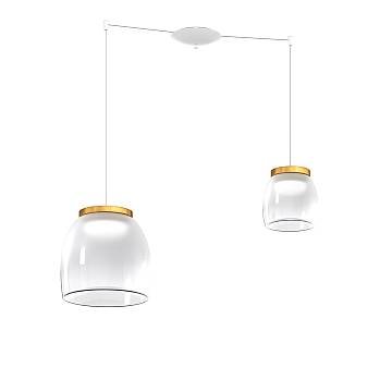 Lampadario Contemporaneo Drum Metallo Bianco Vetro Oro 2 Luci Led 8-16W Calda