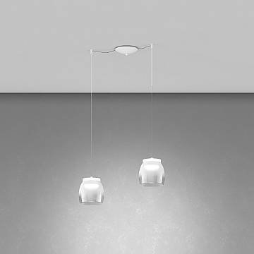 Lampadario Contemporaneo Drum Metallo Bianco Vetro 2 Luci Led 16W Calda