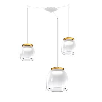 Lampadario Contemporaneo Drum Metallo Bianco Vetro Oro 3 Luci Led 16-16W Calda