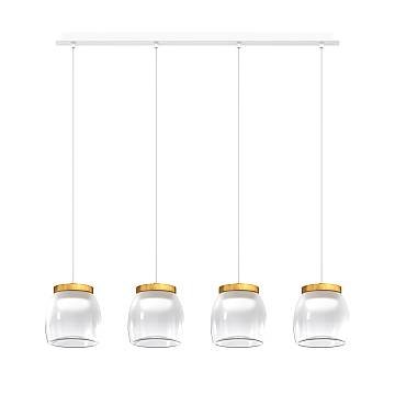 Lampadario Contemporaneo Drum Metallo Bianco Vetro Oro 4 Luci Led 32W Calda