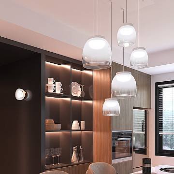 Lampadario Contemporaneo Drum Metallo Bianco Vetro 5 Luci Led 24-32W Calda