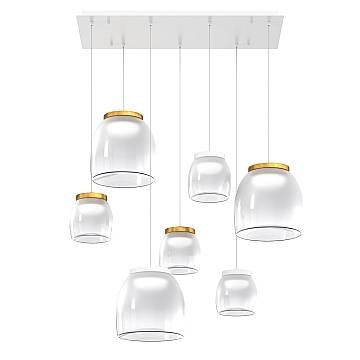 Lampadario Contemporaneo Drum Metallo Bianco Vetro Oro 7 Luci Led 32-48W Calda