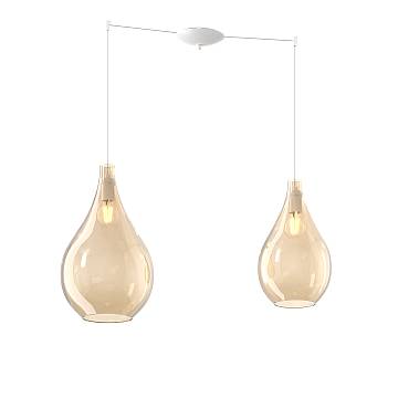 Lampadario Contemporaneo Drop 2.0 Metallo Bianco Vetro Ambra 2 Luci E27 Lampadario Contemporaneo Drop 2.0 Metallo Bianco Vetro Ambra 2 Luci E27