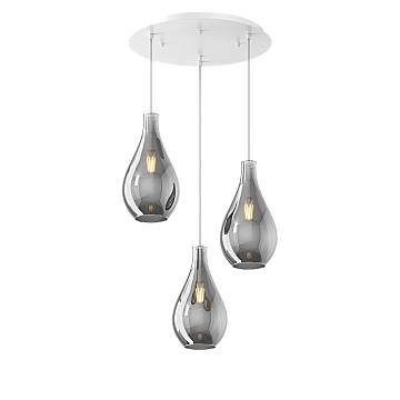 Lampadario Contemporaneo Drop 2.0 Metallo Bianco Vetro Fumè 3 Luci E27 Lampadario Contemporaneo Drop 2.0 Metallo Bianco Vetro Fumè 3 Luci E27