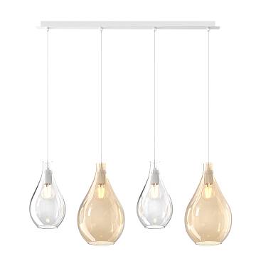 Lampadario Contemporaneo Drop 2.0 Metallo Bianco Vetro Trasp-Ambra 4 Luci E27 Lampadario Contemporaneo Drop 2.0 Metallo Bianco Vetro Trasp-Ambra 4 Luci E27