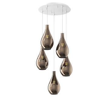Lampadario Contemporaneo Drop 2.0 Metallo Bianco Vetro Bronzo 5 Luci E27 Lampadario Contemporaneo Drop 2.0 Metallo Bianco Vetro Bronzo 5 Luci E27
