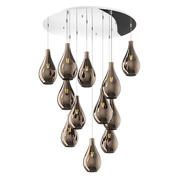 Lampadario Contemporaneo Drop 2.0 Metallo Cromo Vetro Bronzo 12 Luci E27 Lampadario Contemporaneo Drop 2.0 Metallo Cromo Vetro Bronzo 12 Luci E27