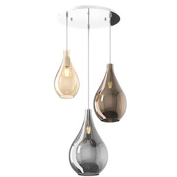 Lampadario Contemporaneo Drop 2.0 Metallo Cromo Vetro Multicolor 3 Luci E27 Lampadario Contemporaneo Drop 2.0 Metallo Cromo Vetro Multicolor 3 Luci E27