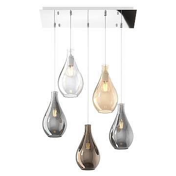 Lampadario Contemporaneo Drop 2.0 Metallo Cromo Vetro Multicolor 5 Luci E27 Lampadario Contemporaneo Drop 2.0 Metallo Cromo Vetro Multicolor 5 Luci E27