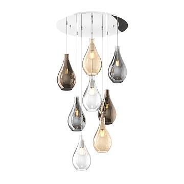 Lampadario Contemporaneo Drop 2.0 Metallo Cromo Vetro Multicolor 8 Luci E27 Lampadario Contemporaneo Drop 2.0 Metallo Cromo Vetro Multicolor 8 Luci E27