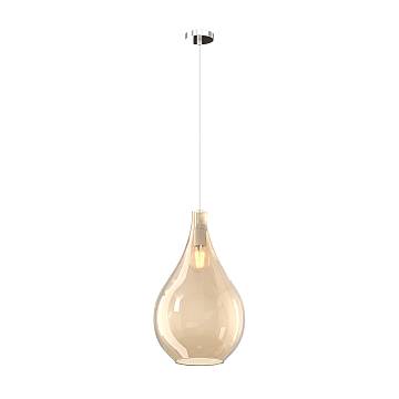 Lampadario Contemporaneo Drop 2.0 Metallo Cromo Vetro Grande Ambra 1 Luce E27 Lampadario Contemporaneo Drop 2.0 Metallo Cromo Vetro Grande Ambra 1 Luce E27