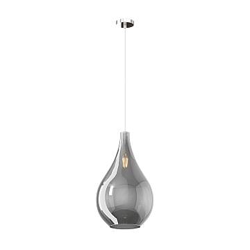 Lampadario Contemporaneo Drop 2.0 Metallo Cromo Vetro Grande Fumè 1 Luce E27 Lampadario Contemporaneo Drop 2.0 Metallo Cromo Vetro Grande Fumè 1 Luce E27