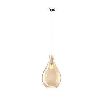 Lampadario Contemporaneo Drop 2.0 Metallo Cromo Vetro Medio Ambra 1 Luce E27 Lampadario Contemporaneo Drop 2.0 Metallo Cromo Vetro Medio Ambra 1 Luce E27