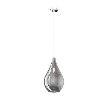 Lampadario Contemporaneo Drop 2.0 Metallo Cromo Vetro Medio Fumè 1 Luce E27 Lampadario Contemporaneo Drop 2.0 Metallo Cromo Vetro Medio Fumè 1 Luce E27