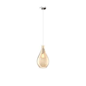 Lampadario Contemporaneo Drop 2.0 Metallo Cromo Vetro Ambra 1 Luce E27 Lampadario Contemporaneo Drop 2.0 Metallo Cromo Vetro Ambra 1 Luce E27