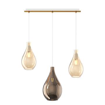 Lampadario Contemporaneo Drop 2.0 Metallo Ottone Vetro Ambra-Bronzo 3 Luci E27 Lampadario Contemporaneo Drop 2.0 Metallo Ottone Vetro Ambra-Bronzo 3 Luci E27
