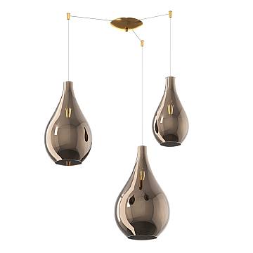Lampadario Contemporaneo Drop 2.0 Metallo Ottone Vetro Bronzo 3 Luci E27 Lampadario Contemporaneo Drop 2.0 Metallo Ottone Vetro Bronzo 3 Luci E27