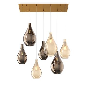 Lampadario Contemporaneo Drop 2.0 Metallo Ottone Vetro Ambra-Bronzo 7 Luci E27 Lampadario Contemporaneo Drop 2.0 Metallo Ottone Vetro Ambra-Bronzo 7 Luci E27