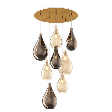 Lampadario Contemporaneo Drop 2.0 Metallo Ottone Vetro Ambra-Bronzo 8 Luci E27 Lampadario Contemporaneo Drop 2.0 Metallo Ottone Vetro Ambra-Bronzo 8 Luci E27