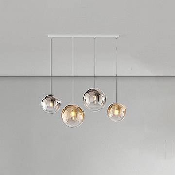 Lampadario Moderno Big Eclipse Metallo Bianco Vetro Ambra-Bronzo 4 Luci E27