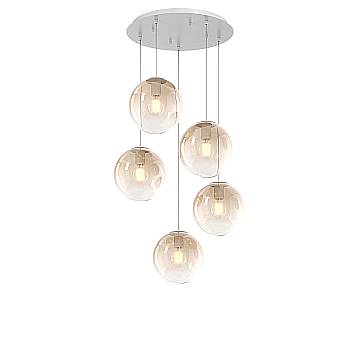 Lampadario Moderno Big Eclipse Metallo Bianco Vetro Ambra 5 Luci E27