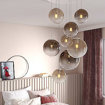Lampadario Moderno Big Eclipse Metallo Bianco Vetro Ambra-Bronzo 8 Luci E27