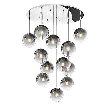 Lampadario Moderno Big Eclipse Metallo Cromo Vetro Fumè 8 Luci E27