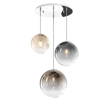 Lampadario Moderno Big Eclipse Tondo Metallo Cromo Vetro Multicolor 3 Luci E27