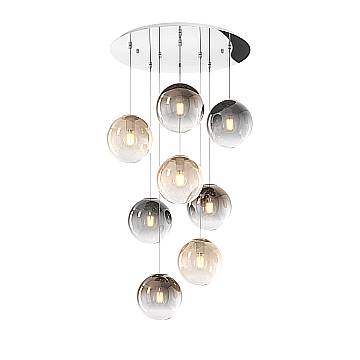 Lampadario Moderno Big Eclipse Metallo Cromo Vetro Multicolor 8 Luci E27