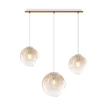 Lampadario Moderno Big Eclipse Metallo Ottone Satinato Vetro Ambra 3 Luci E27