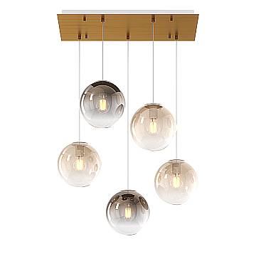 Lampadario Moderno Big Eclipse Metallo Ottone Vetro Ambra-Bronzo 5 Luci E27