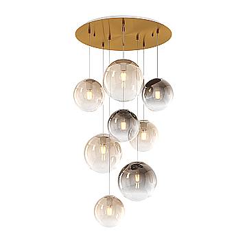 Lampadario Moderno Big Eclipse Metallo Ottone Vetro Ambra-Bronzo 8 Luci E27