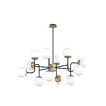 Lampadario Moderno Clear Metallo Nero E Ottone Vetro Bianco 12 Luci E27