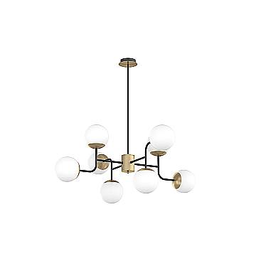 Lampadario Moderno Clear Metallo Nero E Ottone Vetro Bianco 8 Luci E27