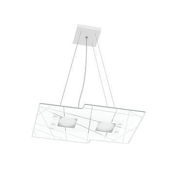 Lampadario Contemporaneo Focus Metallo Bianco Vetro 2 Luci Gx53