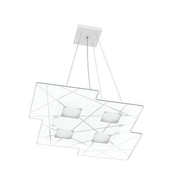 Lampadario Contemporaneo Focus Metallo Bianco Vetro 4 Luci Gx53