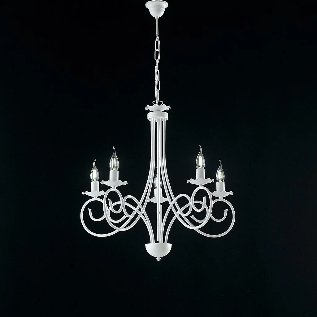 Bonetti illumina Rustico lampadario in ferro artigianale bianco con  decorazione shabby e paralume bianchi 5 luci