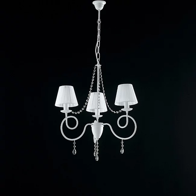 Be Light-Lampadario Classico 3 Luci Ferro Decapé Avorio e Cristalli Serie Elegant-BL148-3-BCO-PAR-8050713211912