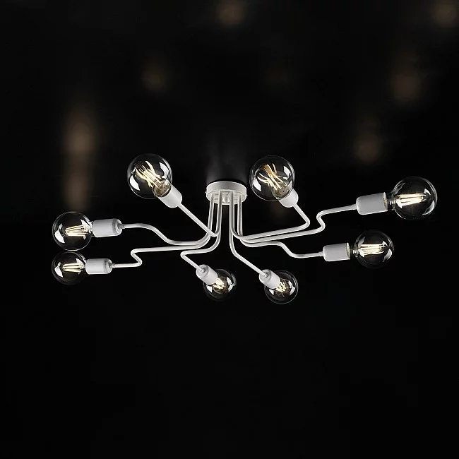 Be Light-Plafoniera Industrial 8 Luci Ferro Bianco e Argento Serie Loft-BL203-PL8-BA-8050713213169