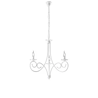 Lampadario Provenzale Candelabro Alma 3 Luci Ferro Battuto Bianco Shabby