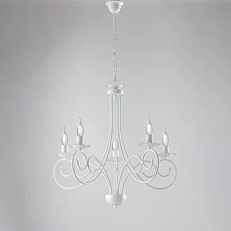 Lampadario Provenzale Candelabro Alma 5 Luci Ferro Battuto Bianco Shabby