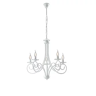 Lampadario Provenzale Candelabro Alma 5 Luci Ferro Battuto Bianco Shabby