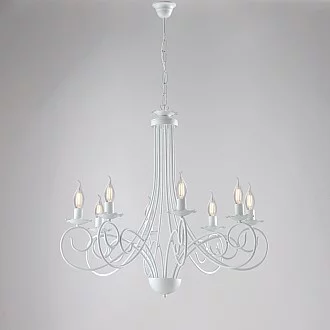 Lampadario Provenzale Candelabro Alma 8 Luci Ferro Battuto Bianco Shabby