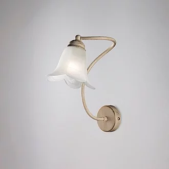 Applique 1 Luce Alice Ferro Battuto Avorio E Oro Vetro Bianco 